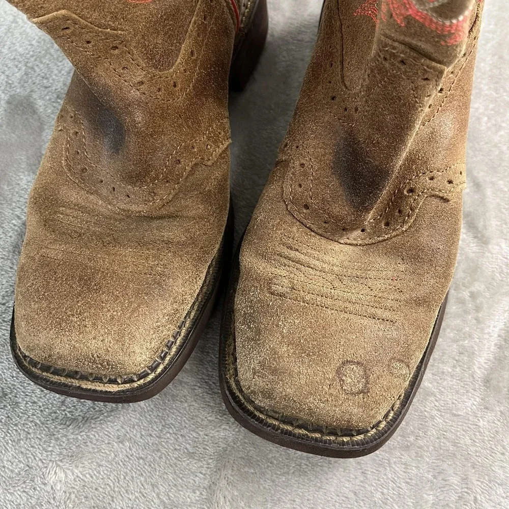 Justin Boots Size 7 Brown Suede‎ Western Cowboy Paisley Embroidered L9604